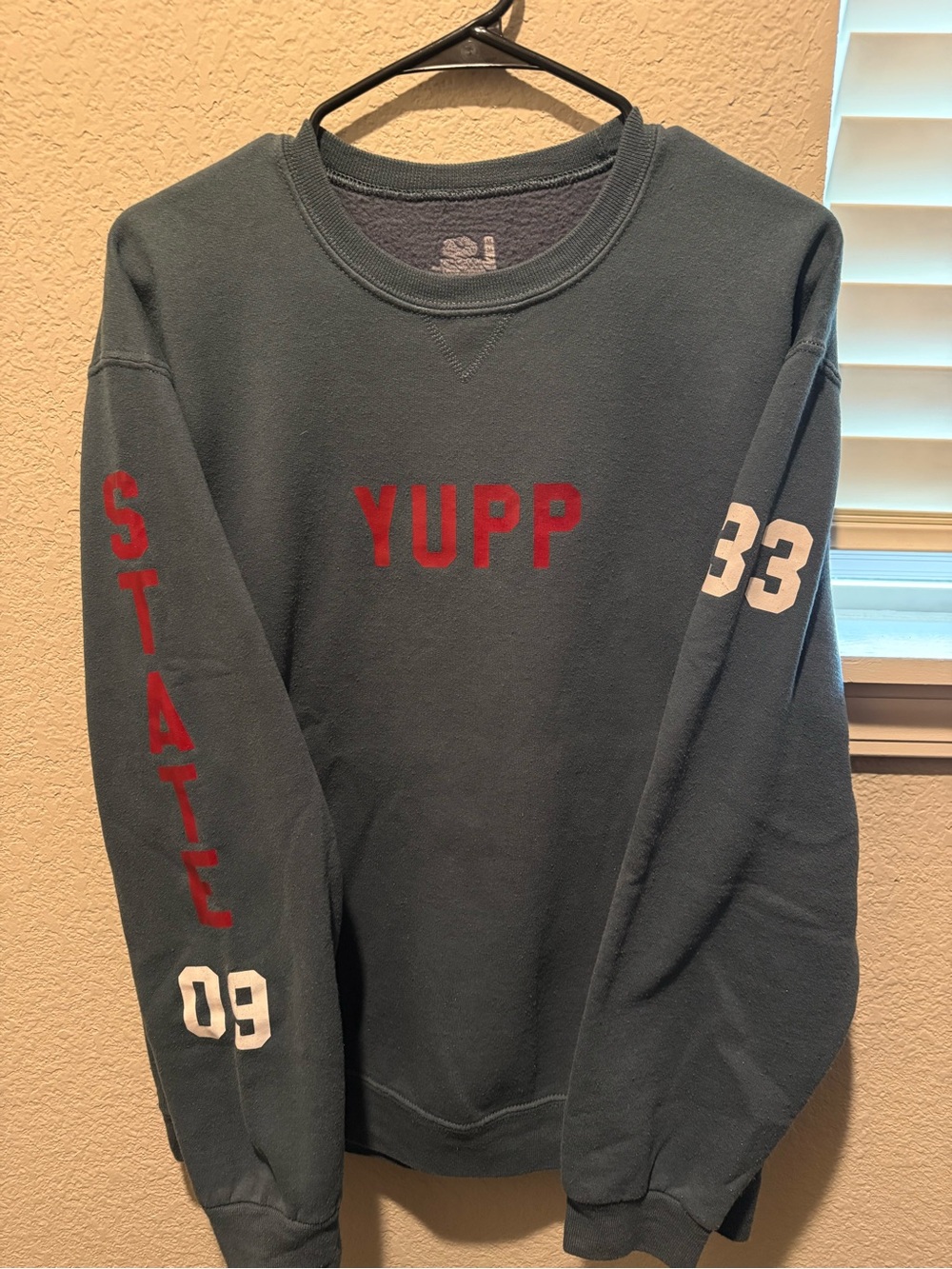 YUPP Men's Crewneck Sweatshirt in Dark Teal with Red and White Details